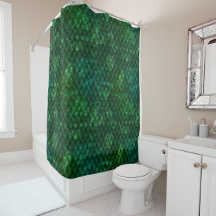 Dark Green Ombre & Sparkles Dragon Scales Shower Curtain