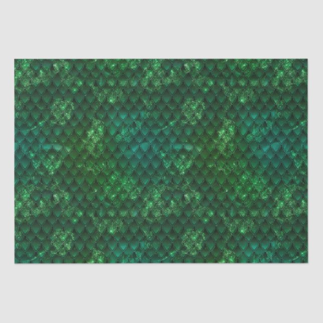 Dark Green Ombre & Sparkles Dragon Scales Tissue Paper (Front)