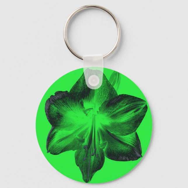 Dark Green on Light Green Amaryllis Key Ring (Front)