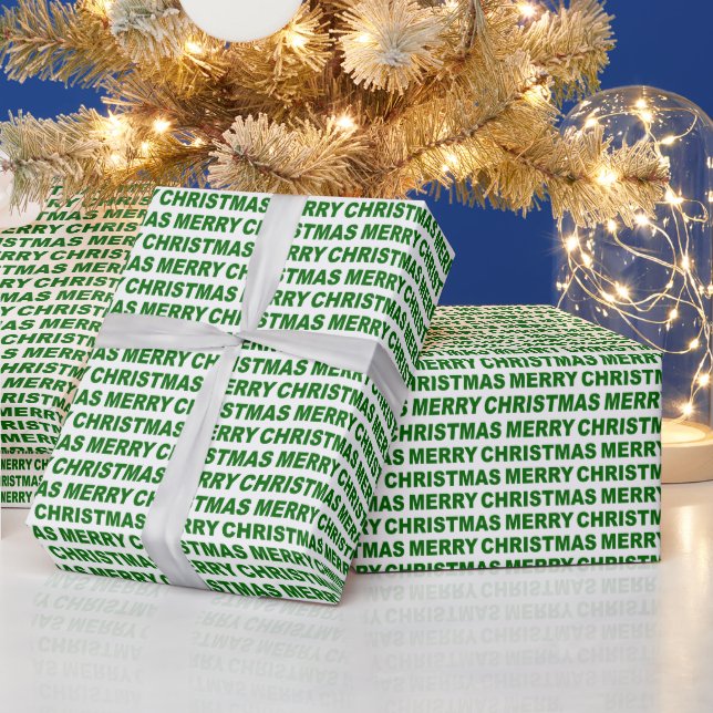 Dark Green on White Christmas Typography Wrapping Paper (Holidays)