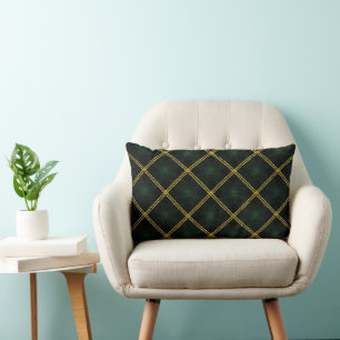 DARK GREEN & ORANGE IRISH PLAID PATTERN LUMBAR CUSHION
