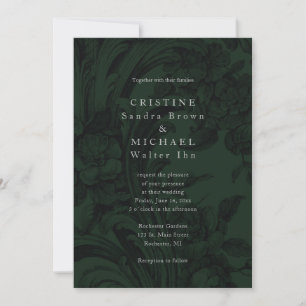 Dark green ornamental elegant wedding invitation