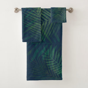Dark Green Palm Leaves Bath Towel Set – Tropical