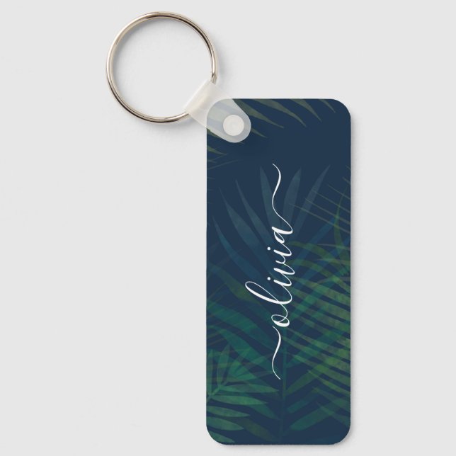 Dark Green Palm Leaves Keychain – Tropical Botanic (Front)