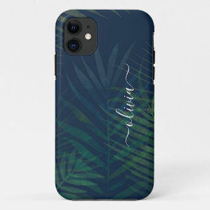 Dark green palms leaves pattern iPhone 11 case