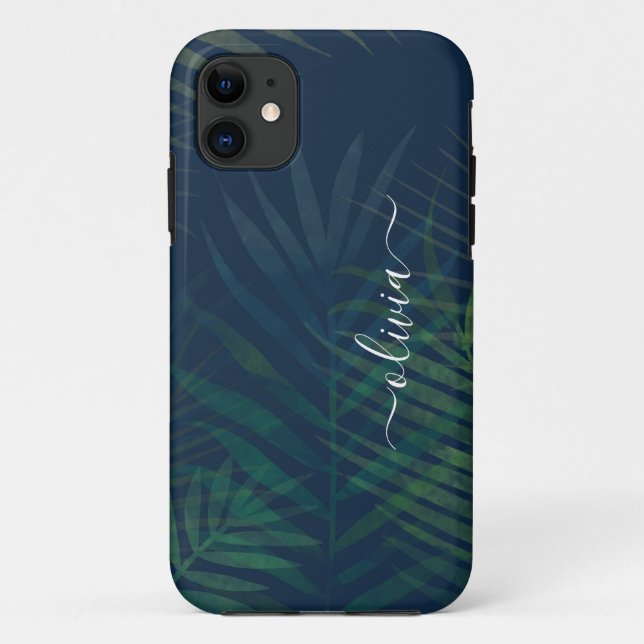Dark green palms leaves pattern Case-Mate iPhone case (Back)