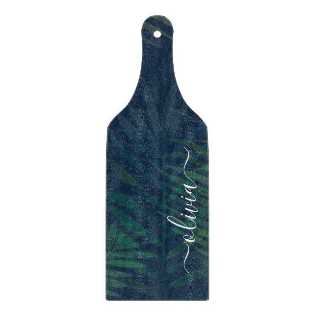 Dark green palms leaves pattern cutting board (Front)