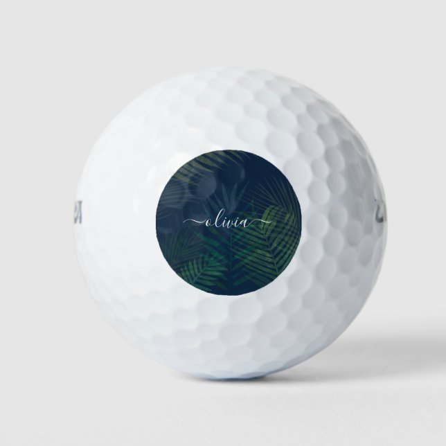 Dark green palms leaves pattern golf balls (Front)