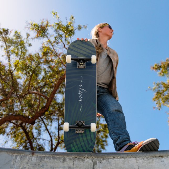 Dark green palms leaves pattern skateboard (Outdoor 1)