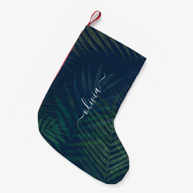 Dark green palms leaves pattern small christmas stocking (Front (Hanging))