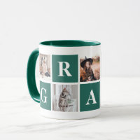 Dark Green Photo Collage Mug for Grandparents