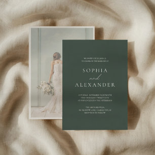 Dark Green Photo Minimalist Wedding Elegant Invitation