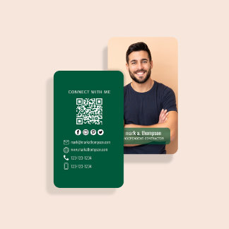 Dark Green Photo QR Code Connect With Me Business Card