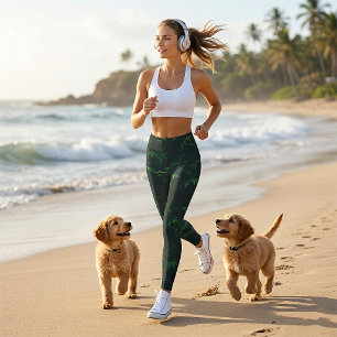 Dark Green Pine Branch Leggings