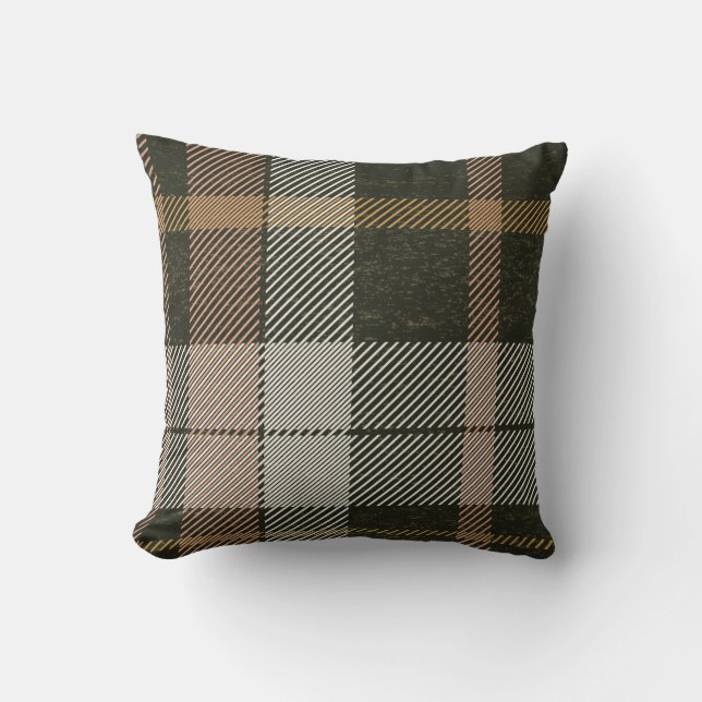 Dark Green Plaid Harmony: Stylish Throw Pillow (Front)