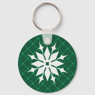 Dark green plaid winter snowflake seasonal key ring