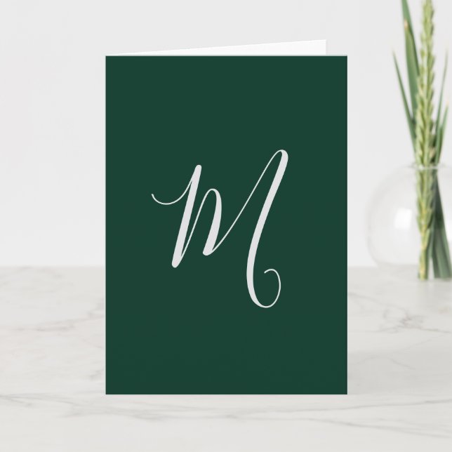 Dark Green Plain Elegant Modern Own Name Monogram Card (Front)