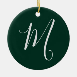 Dark Green Plain Elegant Modern Own Name Monogram Ceramic Ornament