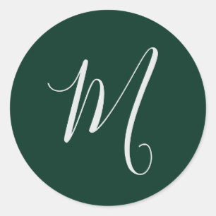 Dark Green Plain Elegant Modern Own Name Monogram Classic Round Sticker