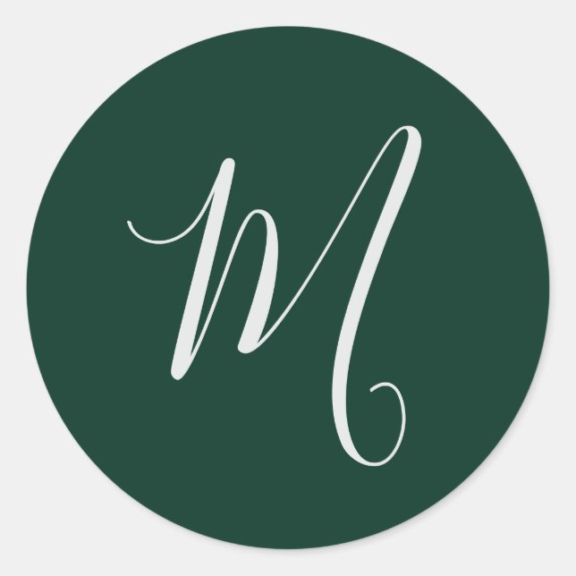 Dark Green Plain Elegant Modern Own Name Monogram Classic Round Sticker (Front)