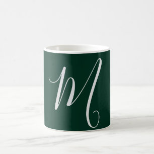Dark Green Plain Elegant Modern Own Name Monogram Coffee Mug