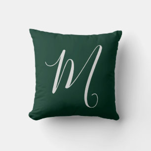 Dark Green Plain Elegant Modern Own Name Monogram Cushion