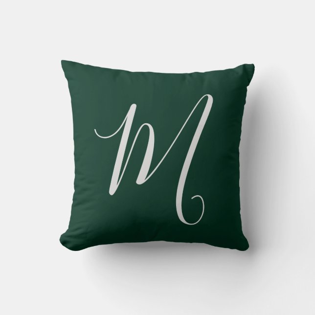Dark Green Plain Elegant Modern Own Name Monogram Cushion (Front)