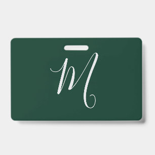 Dark Green Plain Elegant Modern Own Name Monogram ID Badge