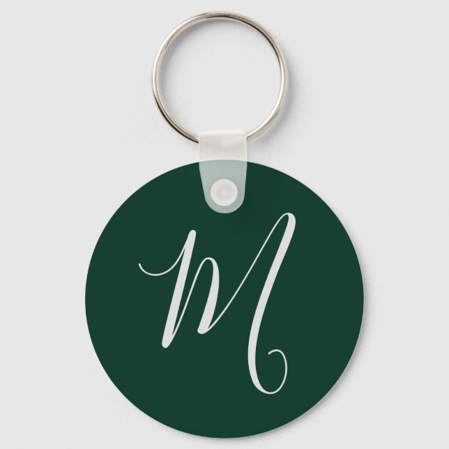 Dark Green Plain Elegant Modern Own Name Monogram Key Ring (Front)