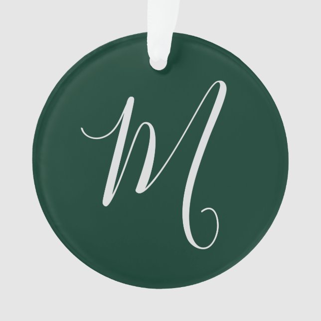Dark Green Plain Elegant Modern Own Name Monogram Ornament (Front)