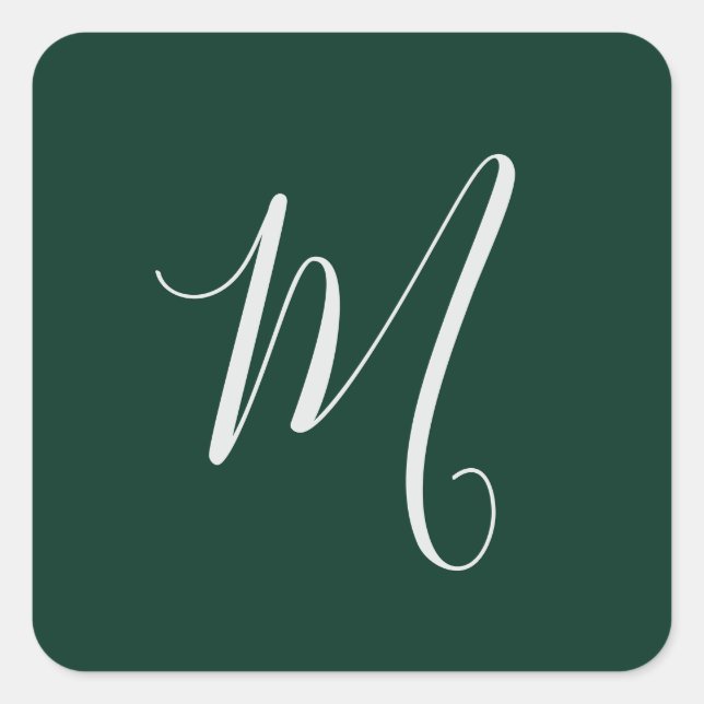 Dark Green Plain Elegant Modern Own Name Monogram Square Sticker (Front)