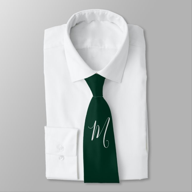 Dark Green Plain Elegant Modern Own Name Monogram Tie (Tied)