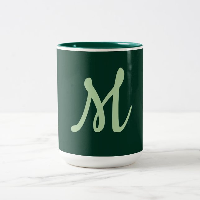 Dark Green Plain Elegant Modern Own Name Monogram Two-Tone Coffee Mug (Center)
