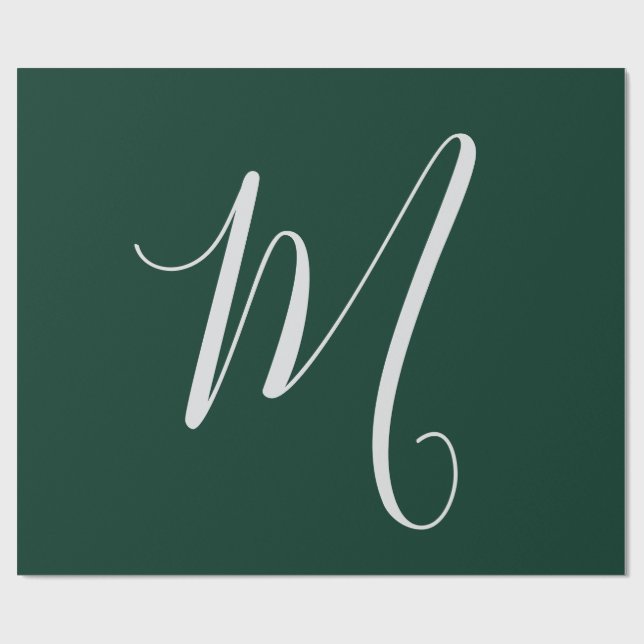 Dark Green Plain Elegant Modern Own Name Monogram Wrapping Paper (Flat)
