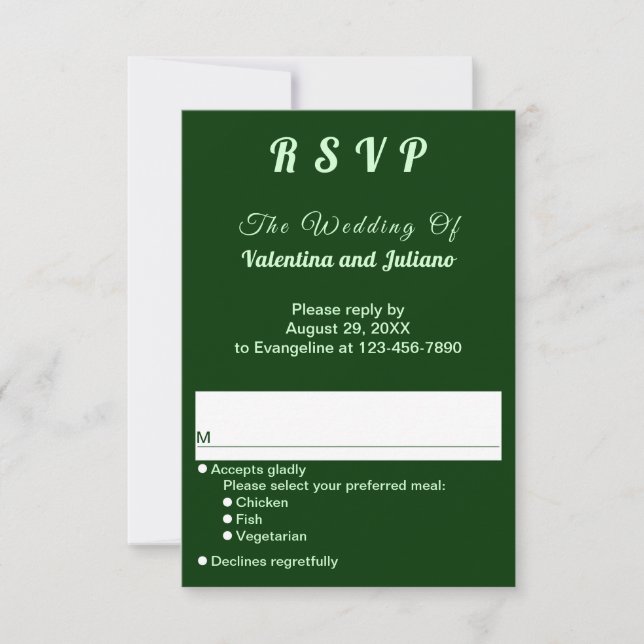 Dark Green Plain Text Portrait Wedding RSVP Card (Front)
