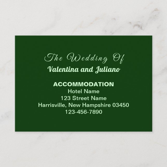 Dark Green Plain Text Wedding Accommodation Enclosure Card (Front)