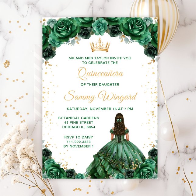 Dark Green Princess Floral Quinceañera Invitation (Creator Uploaded)