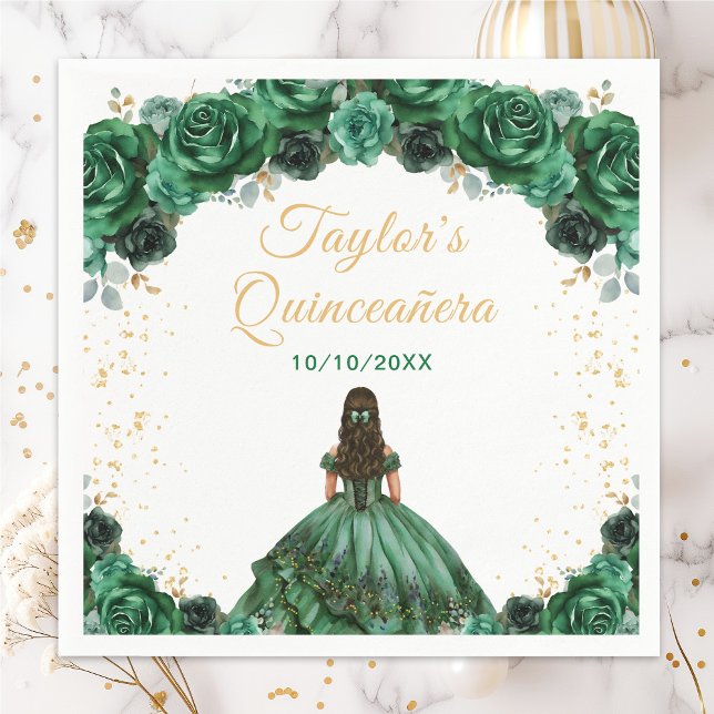 Dark Green Princess Floral Quinceañera Napkin (Creator Uploaded)