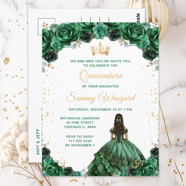 Dark Green Princess Floral Quinceañera Postcard (Creator Uploaded)