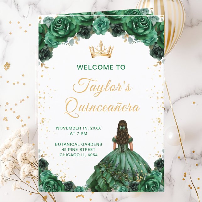 Dark Green Princess Floral Quinceañera Program (Creator Uploaded)