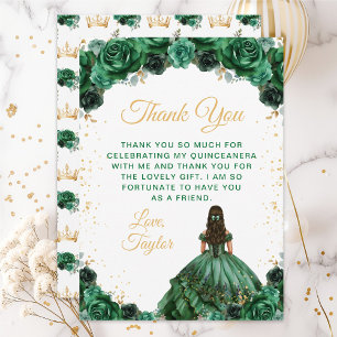 Dark Green Princess Floral Quinceañera Thank You Card