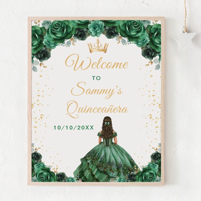 Dark Green Princess Quinceañera Welcome Poster (Creator Uploaded)