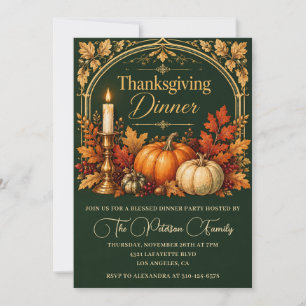 Dark Green Pumpkins Christian Thanksgiving Invitation