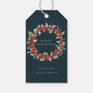 Dark Green Red Berry+Eucalyptus Christmas/Holiday Gift Tags