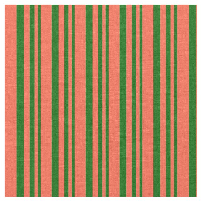Dark Green & Red Striped/Lined Pattern Fabric (Close Up)