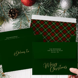 Dark green red tartan plaid Merry Christmas  Envelope