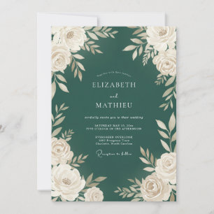 Dark Green Refined Botanical Wedding Invitation