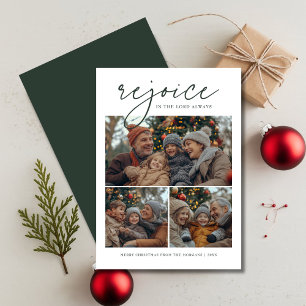 Dark Green Rejoice Religious Christmas Photo Holiday Card