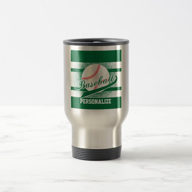 Dark Green Retro Baseball Style Travel Mug (Center)