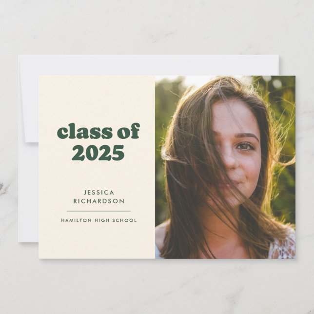 Dark Green Retro Simplicity Photo Graduation  Announcement (Front)
